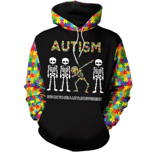 Skull it's ok to be a little different autism awareness full over print hoodie