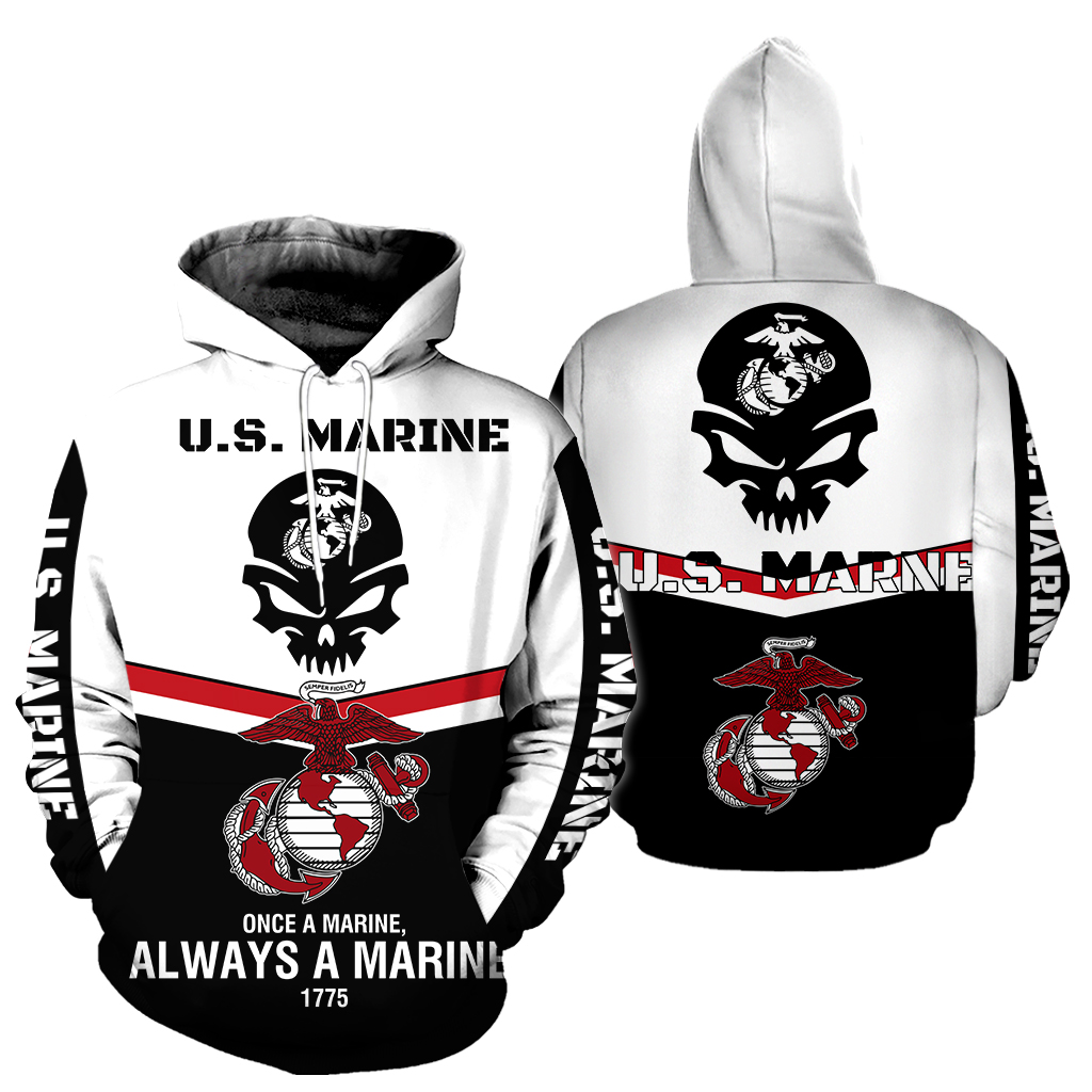 Skull once a marine always a marine full over print hoodie