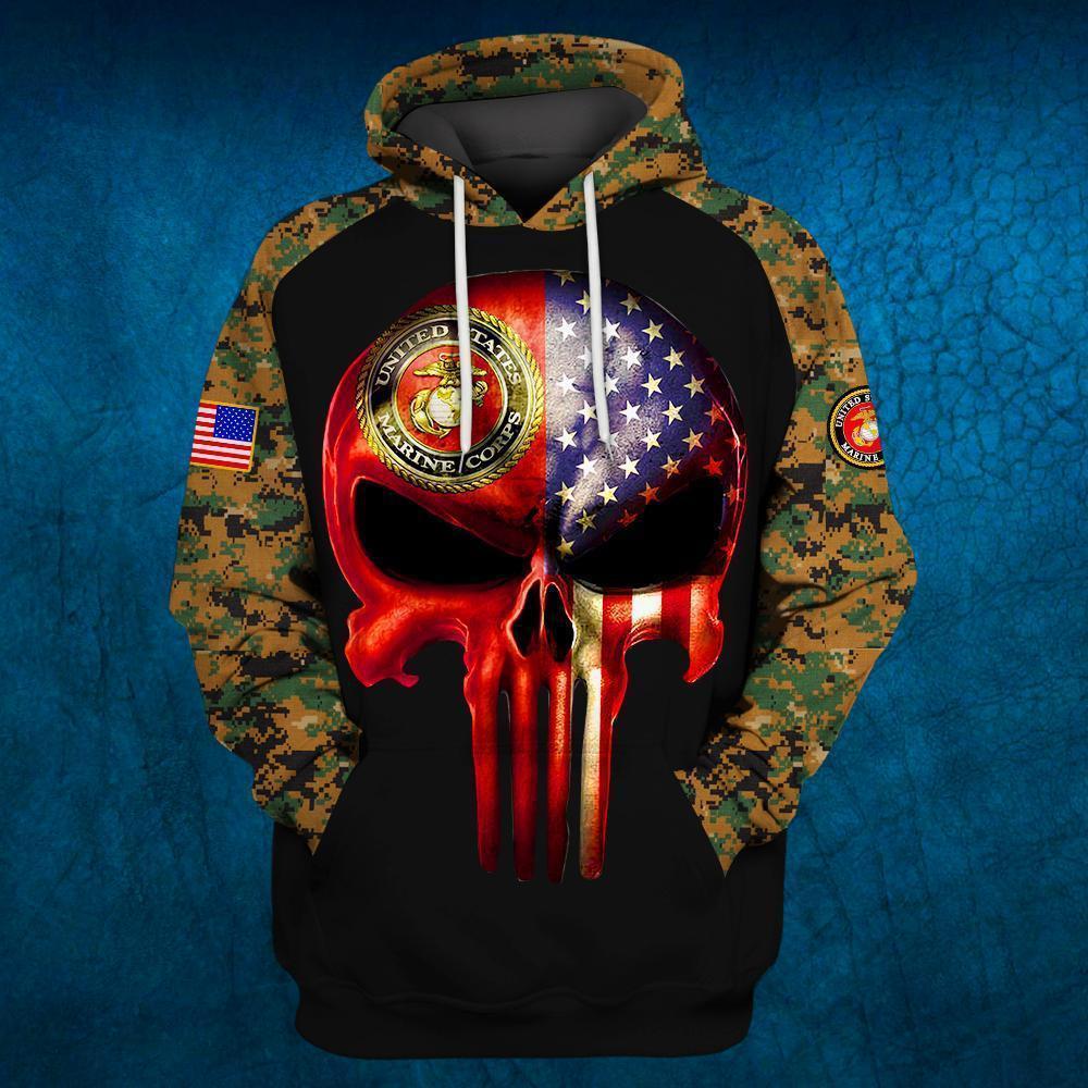 Skull united states marine corps uniform camo brave full over printed shirt