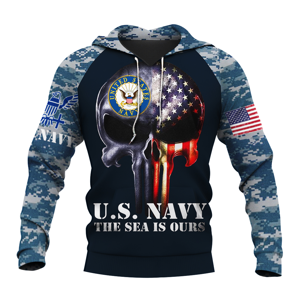 Skull us navy the sea is ours full over print hoodie