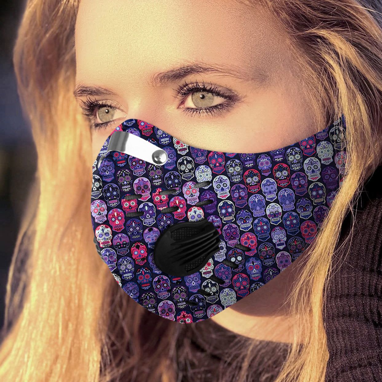Sugar skull filter activated carbon pm 2.5 face mask – maria
