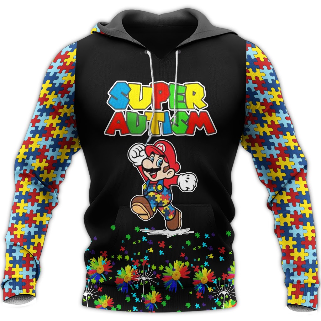 Super mario super autism awareness full over printed hoodie