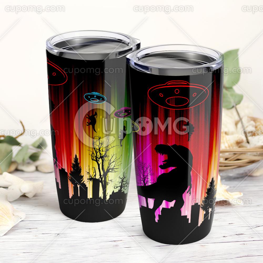 UFO dinosaurs all over printed tumbler – maria