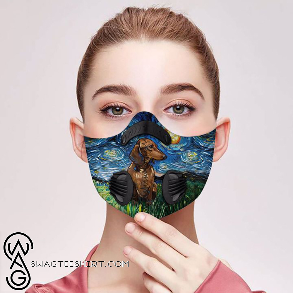 Vincent van gogh starry night dachshund filter activated carbon face mask
