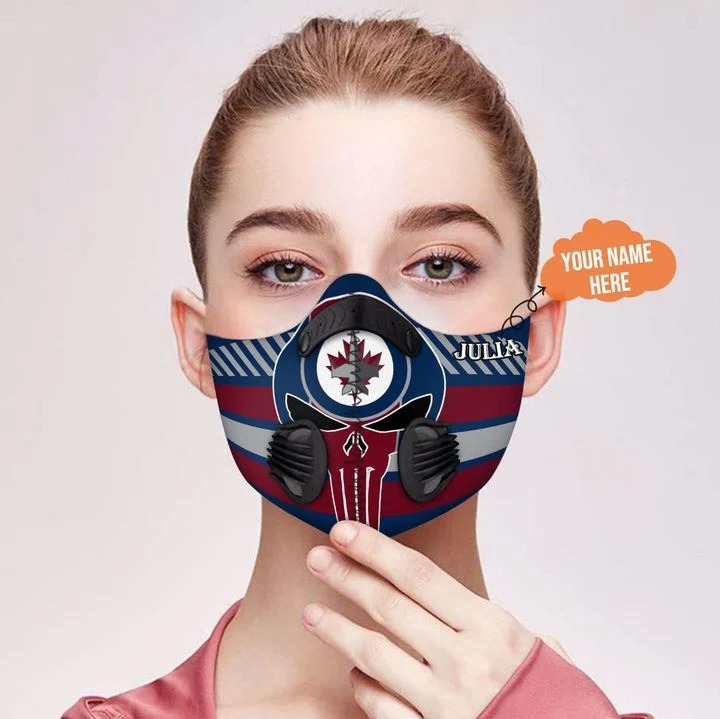 Winnipeg jets punisher skull personalized custom name filter face mask - Pic 1