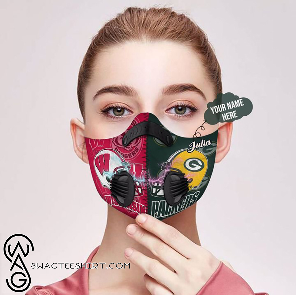 Wisconsin badgers and green bay packers filter activated carbon face mask