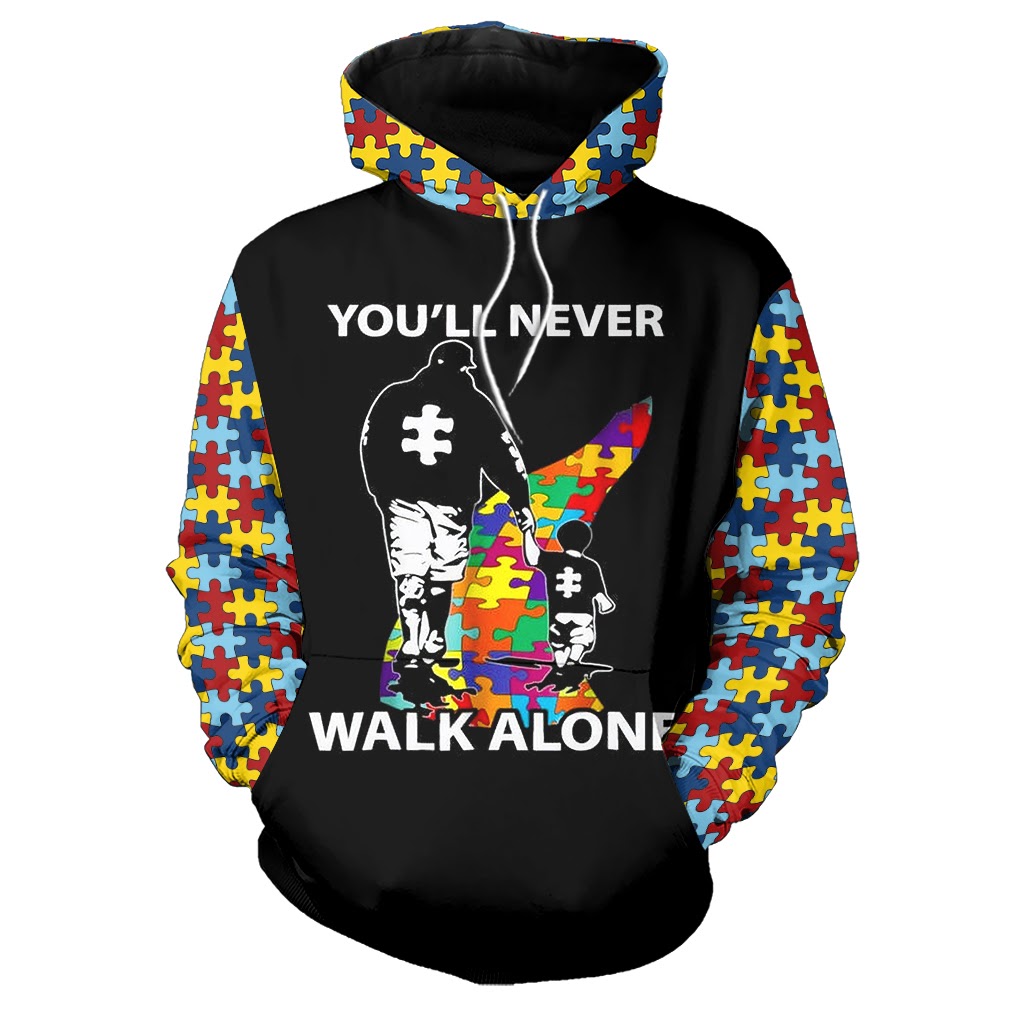 You'll never walk alone autism awareness full over printed hoodie
