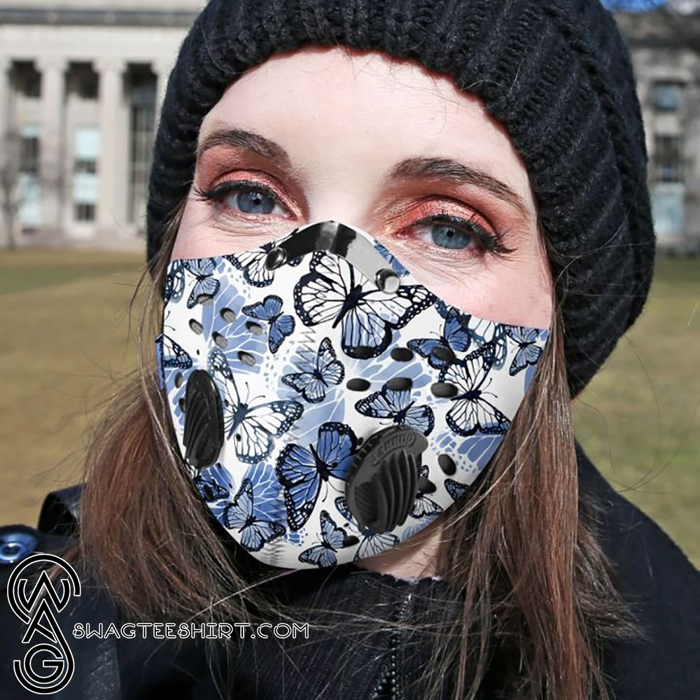 Blue butterfly pattern filter activated carbon face mask