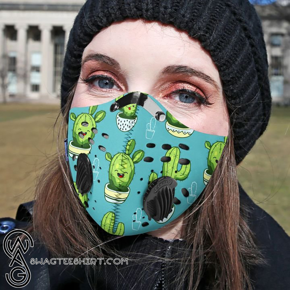 Blue cactus pattern filter activated carbon face mask