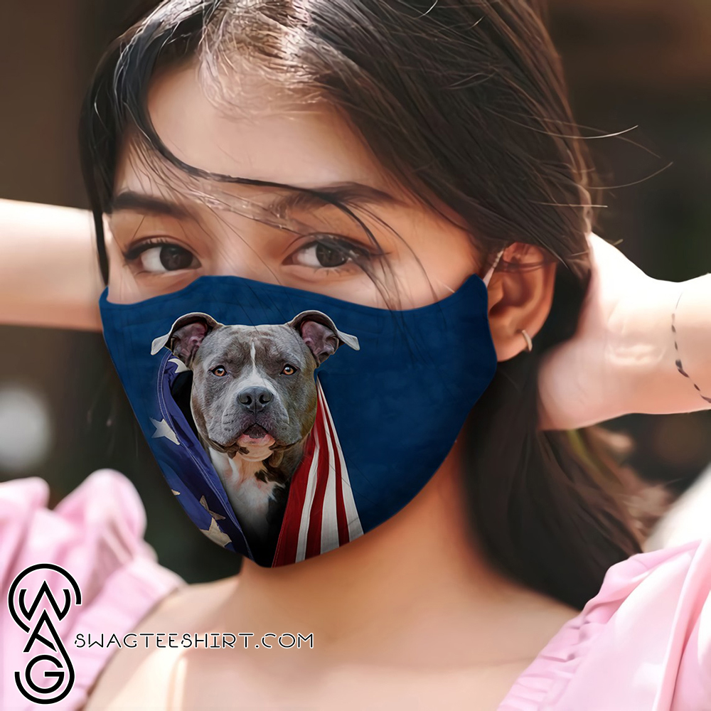Blue noise pit bull terrier in american flag cotton face mask