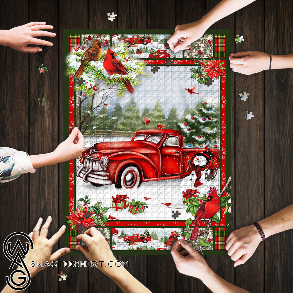 Christmas red truck cardinal jigsaw puzzle – maria