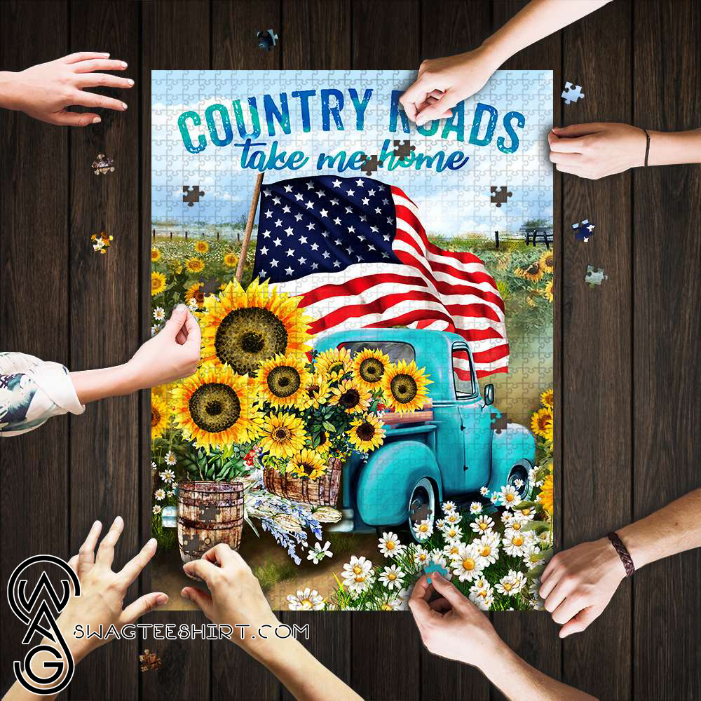 Country roads take me home american flag jigsaw puzzle – maria