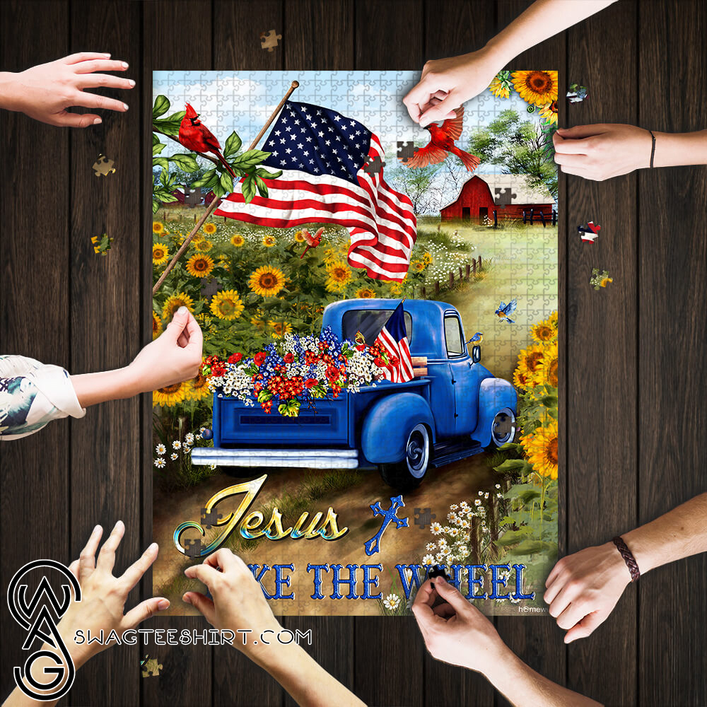 Jesus take the wheel american flag jigsaw puzzle – maria