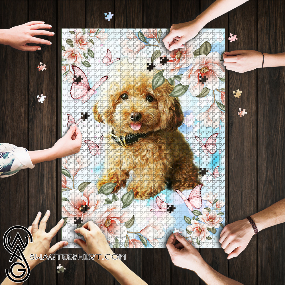 Poodle with flower and butterfly jigsaw puzzle – maria