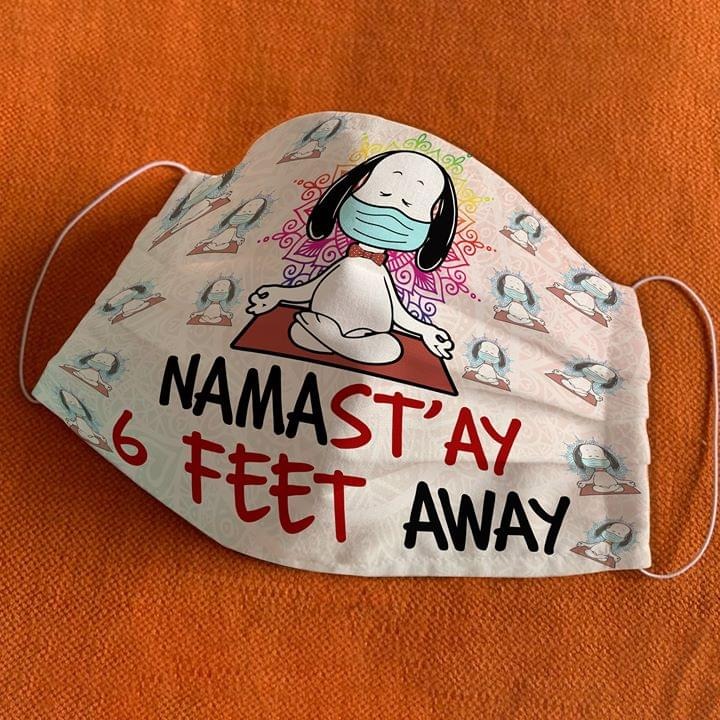 Snoopy Meditation Namas’tay 6 feet away Yoga cloth mask