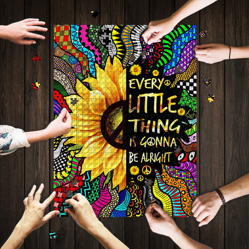 Sunflower Every Little Thing Is Gonna Be Alright Hippie Jigsaw Puzzle
