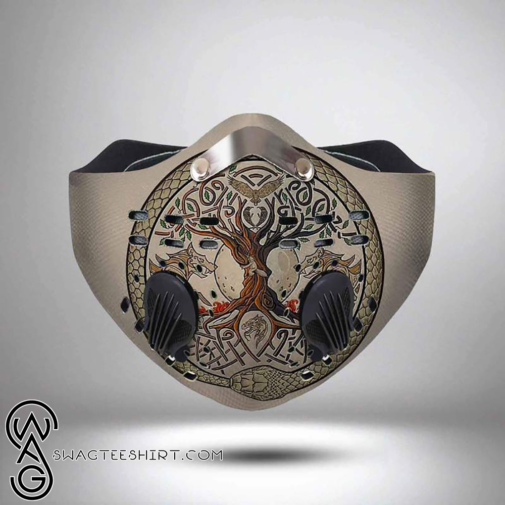Viking wolf and tree of life filter activated carbon face mask