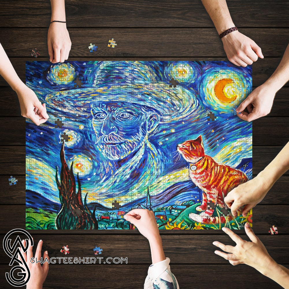 Vincent van gogh paintings starry night cat jigsaw puzzle – maria