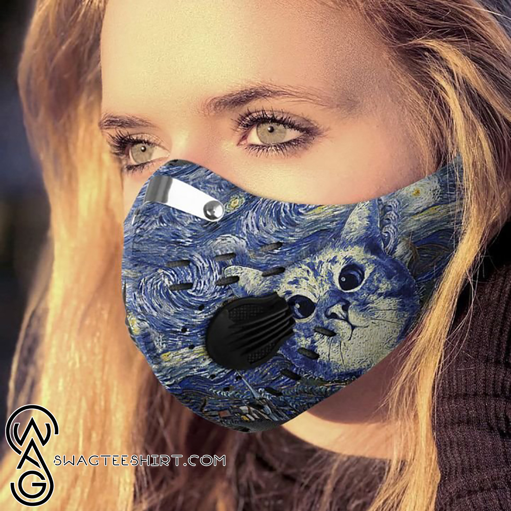 Vincent van gogh starry night cat art filter carbon face mask – maria