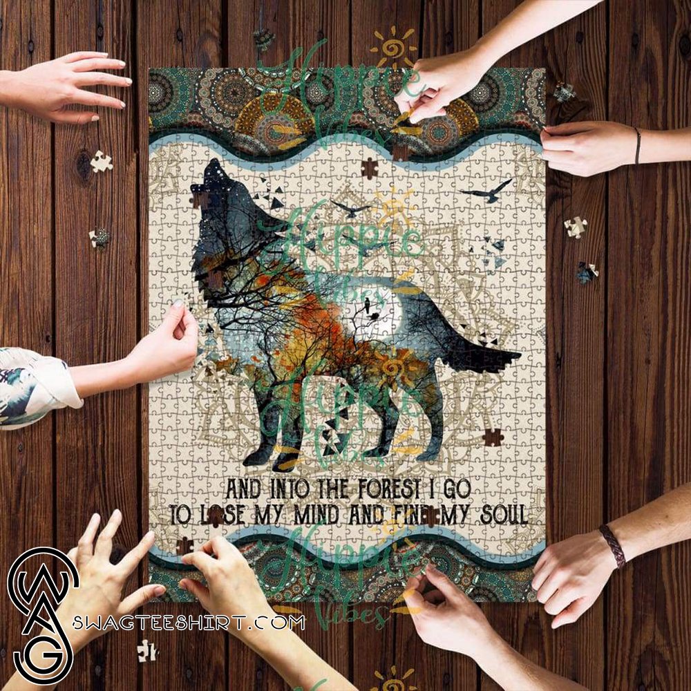 Wolf and into the forest i go to lose my mind and find my soul mandala jigsaw puzzle