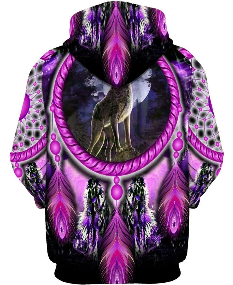 Wolf dreamcatcher violet 3D All over print hoodie back