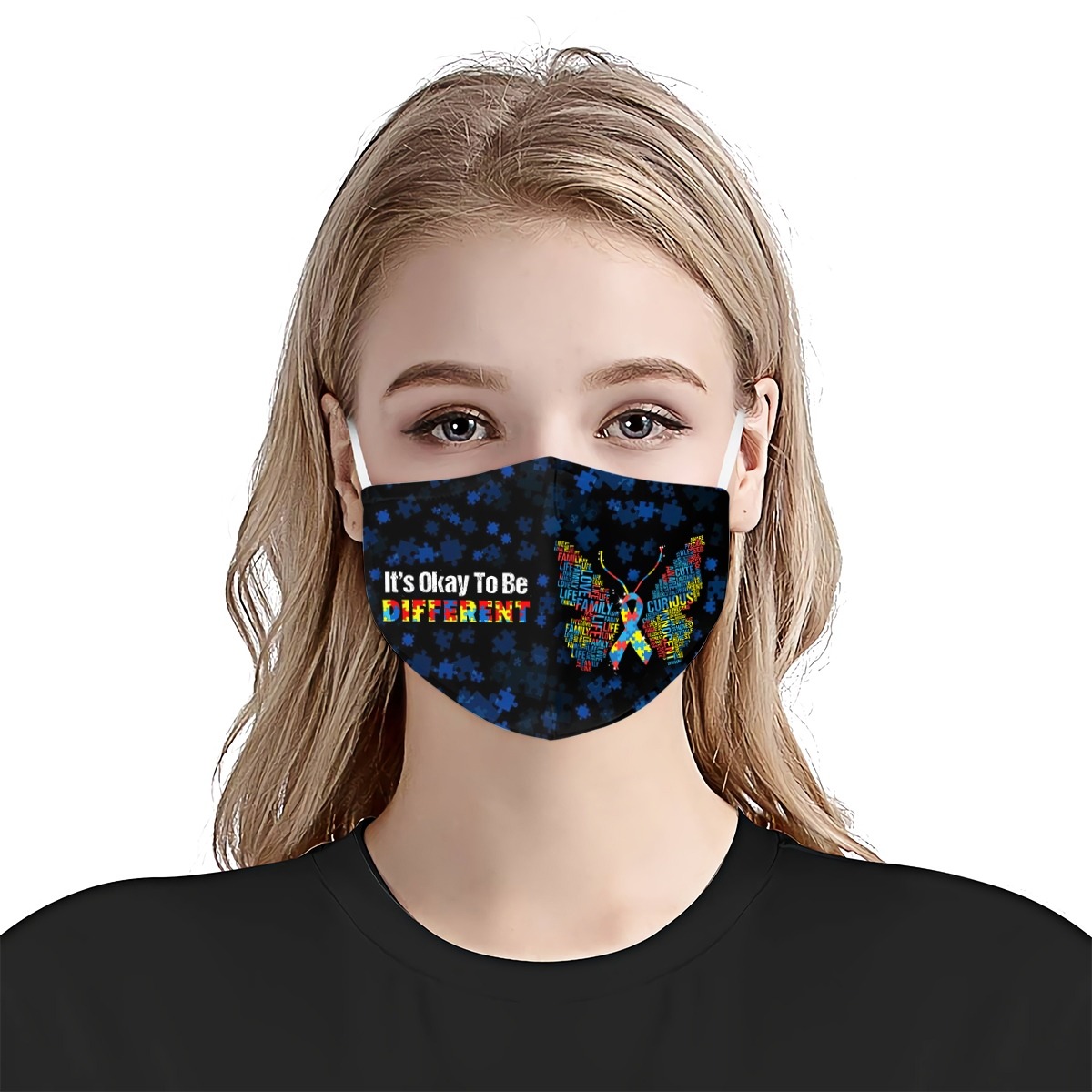 Autism butterfly it's okay to be different face mask