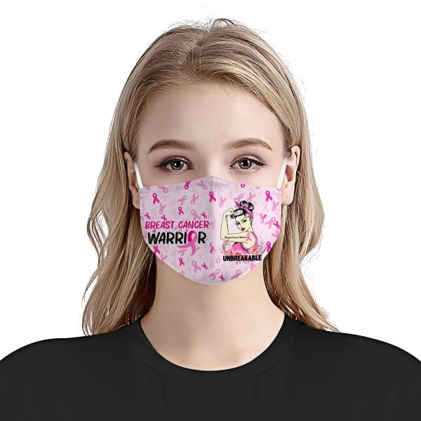 Breast cancer warrior unbreakable strong woman face mask - detail