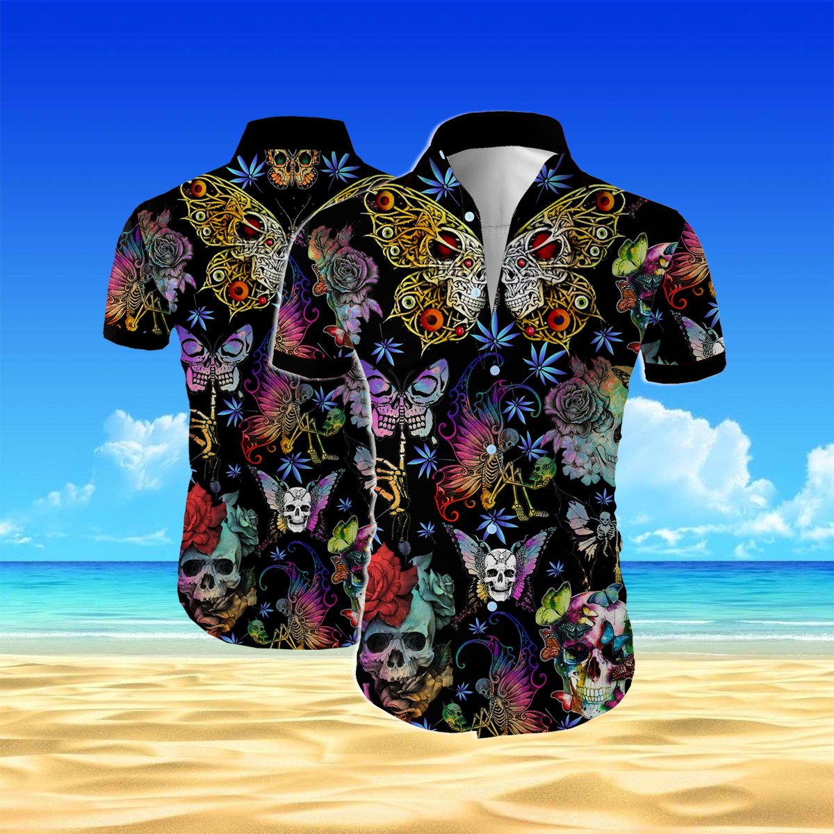 Butterfly skull all over printed hawaiian shirt