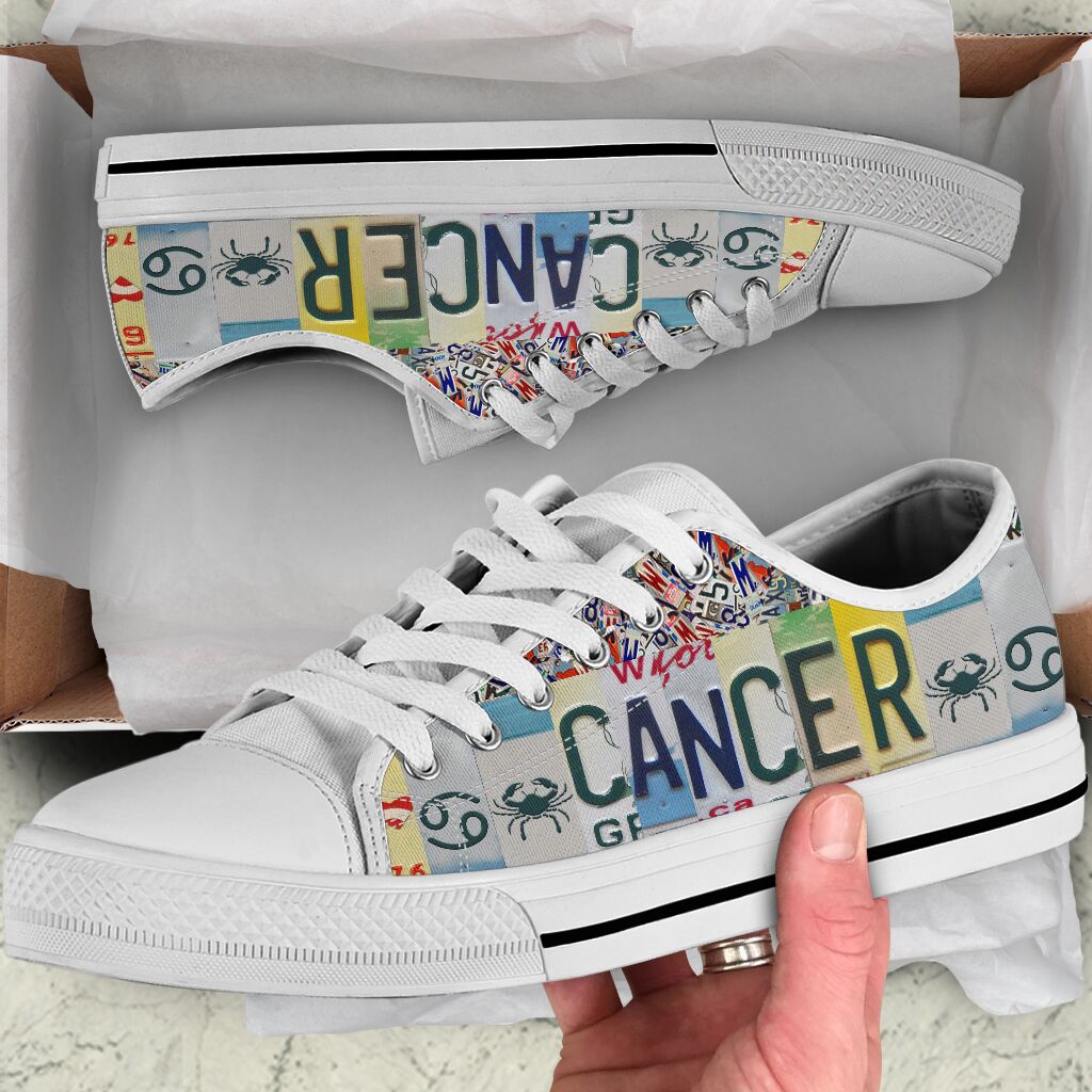 Cancer license plates low top shoes