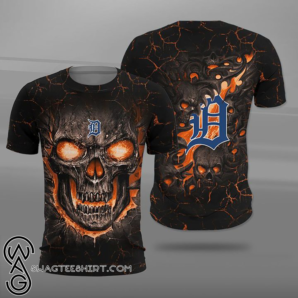 Detroit tigers lava skull full printing shirt