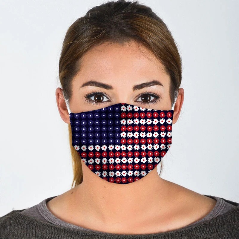 Flower american flag all over prints face mask
