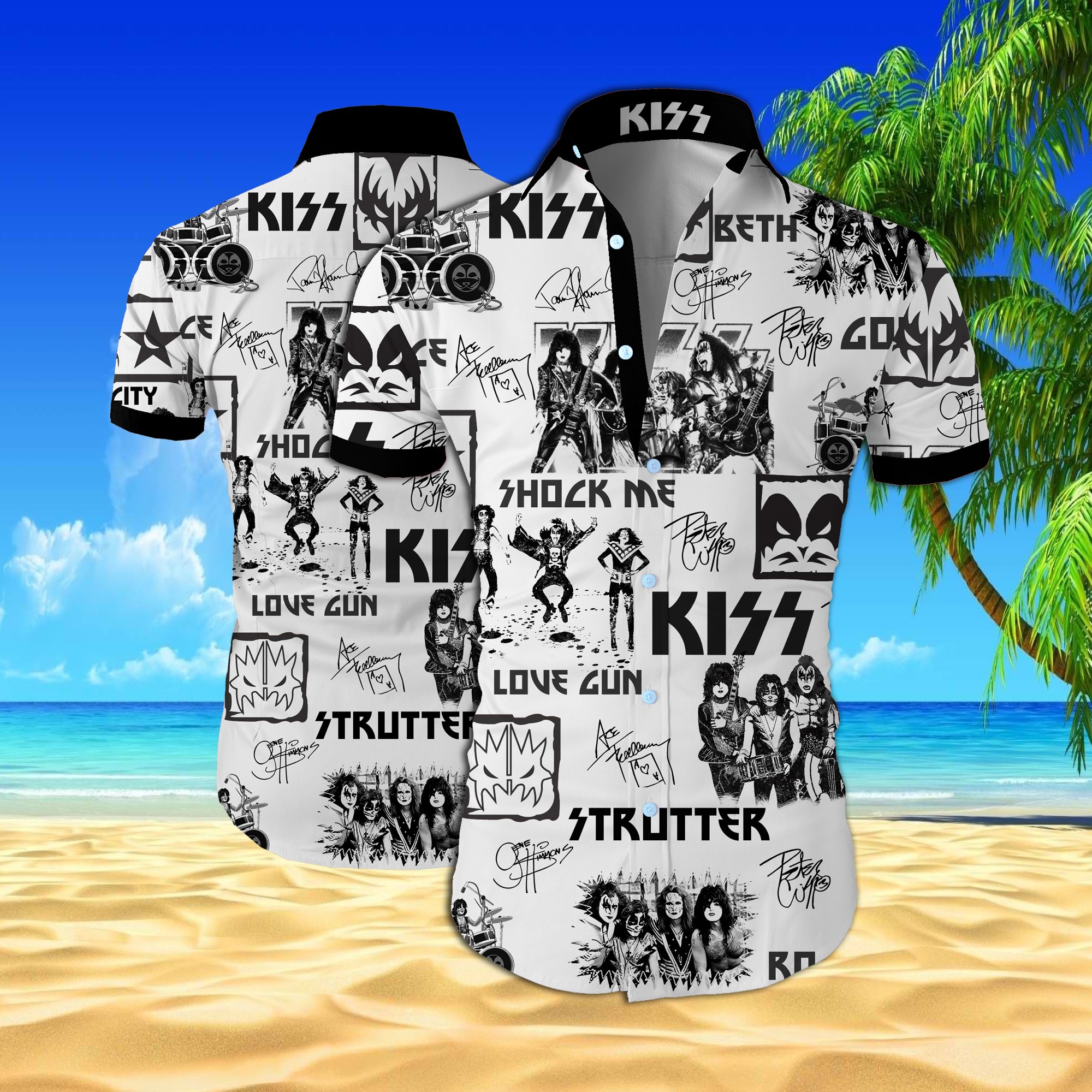 Kiss rock band all over printed hawaiian shirt – Maria