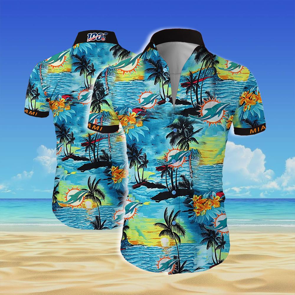 Miami dolphins team all over printed hawaiian shirt