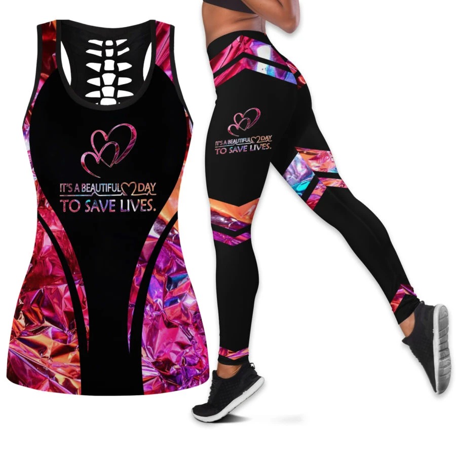 Nurse healthcare workers It’s a beautiful day to save lives legging and hollow tank top – Hothot 250620