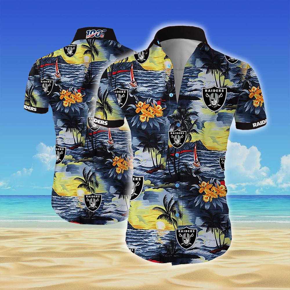 Oakland raiders all over printed hawaiian shirt
