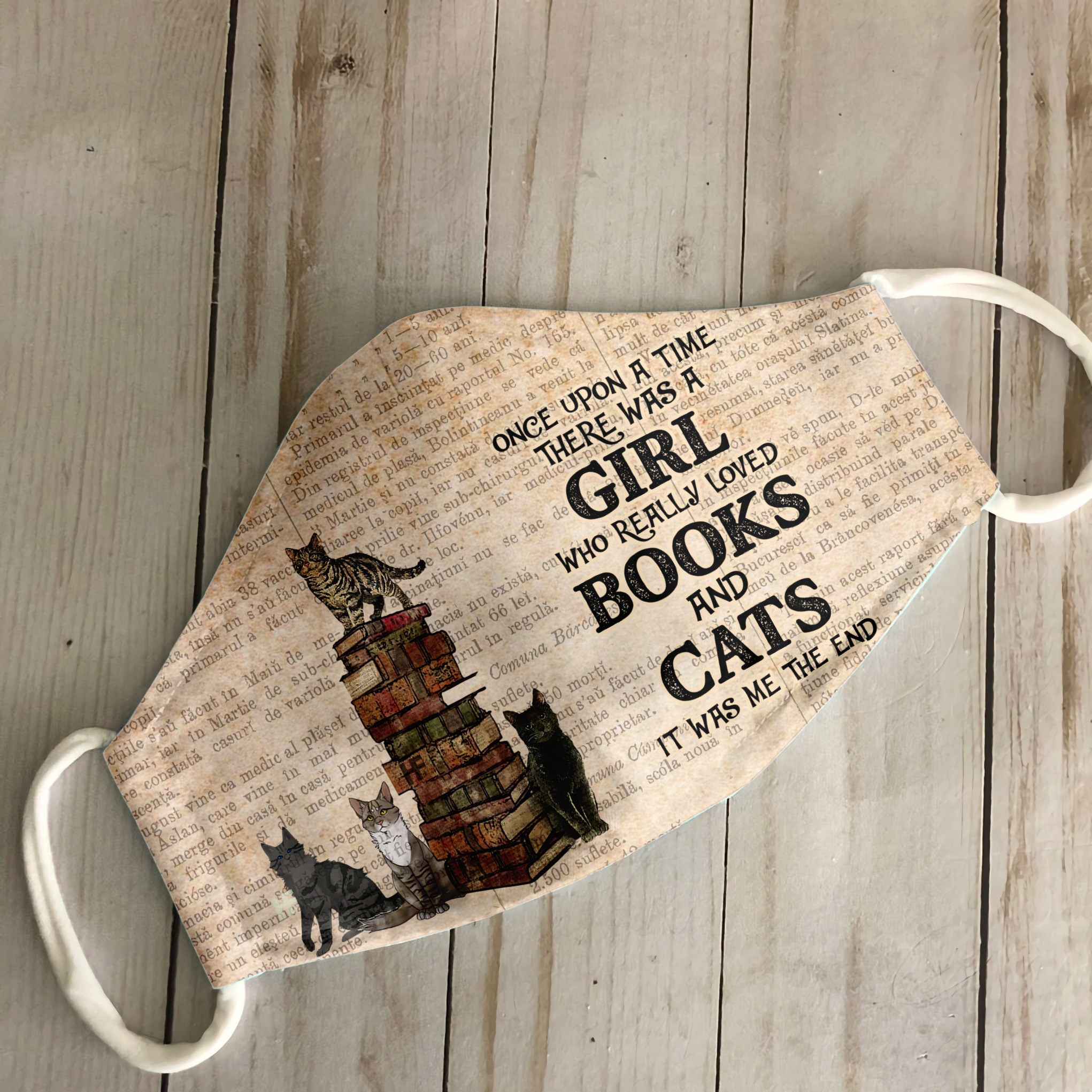 Once upon a time there was a girl loved books and cats face mask - detail