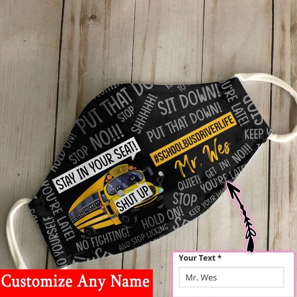 Personalized custom name school bus driver life face mask - detail