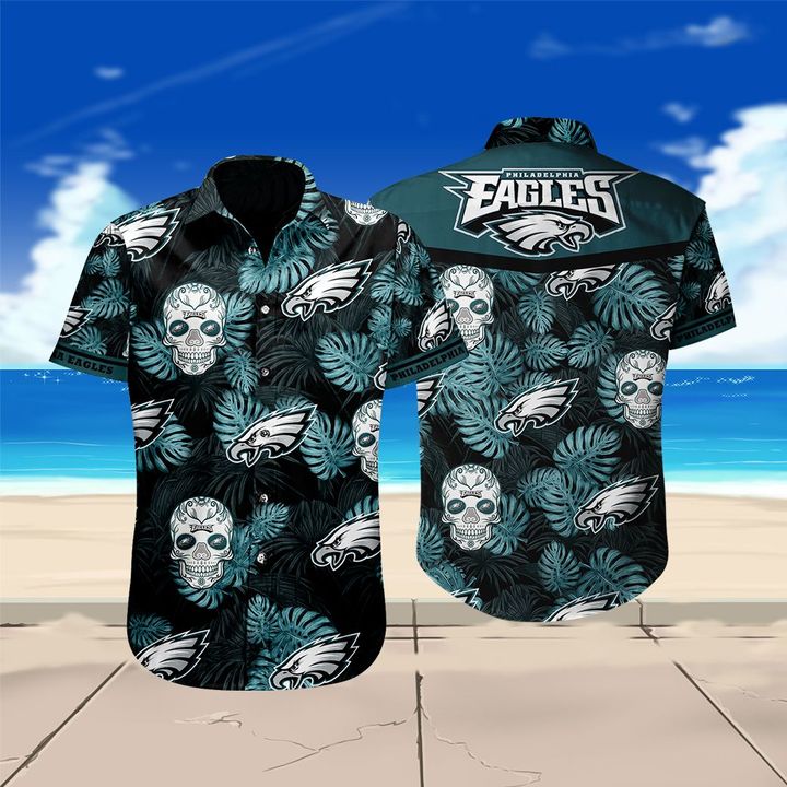 Philadelphia eagles sugar skull floral hawaiian shirt