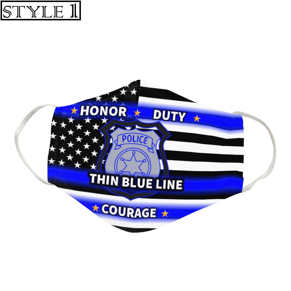 Police thin blue line honor duty courage face mask - pic 1
