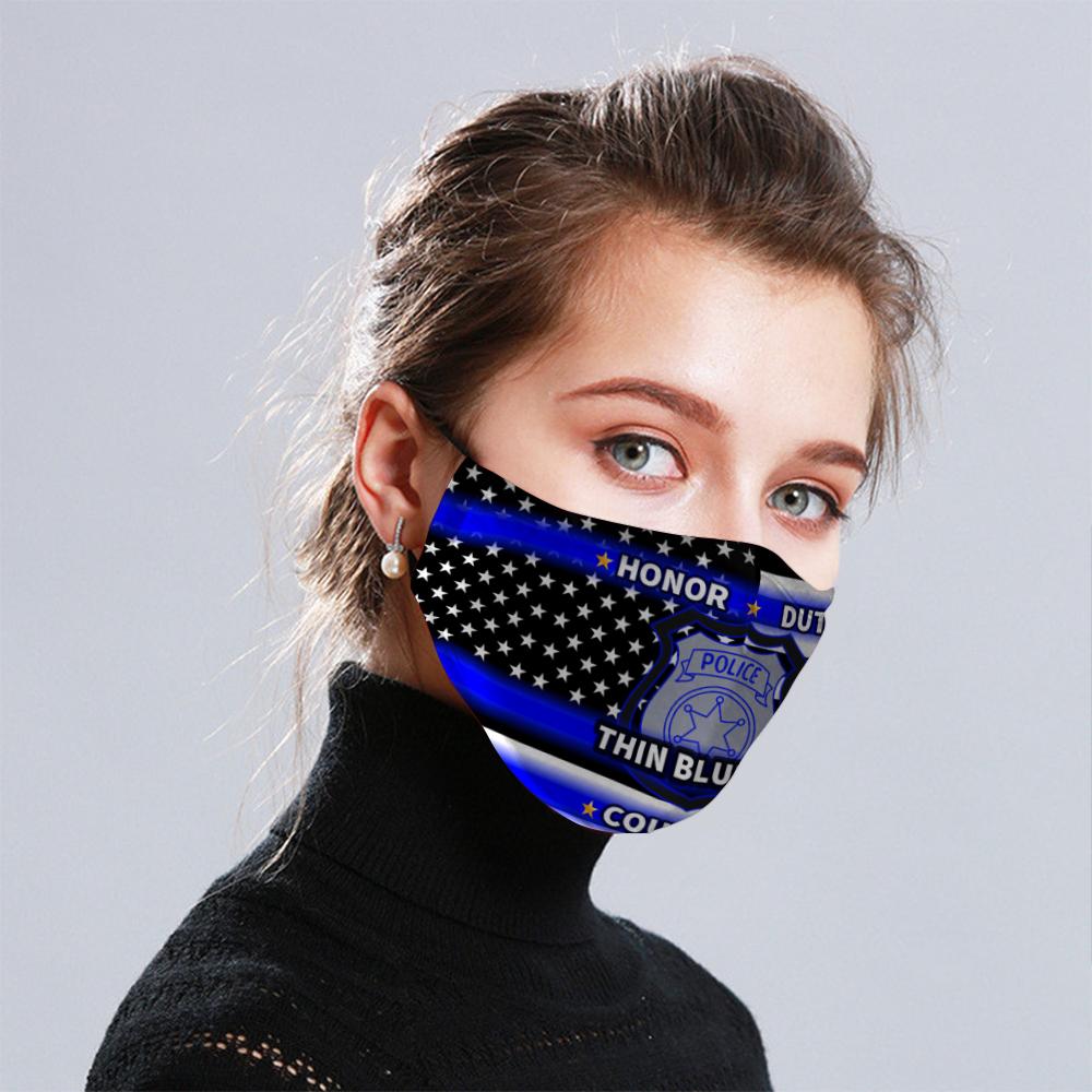 Police thin blue line honor duty courage face mask