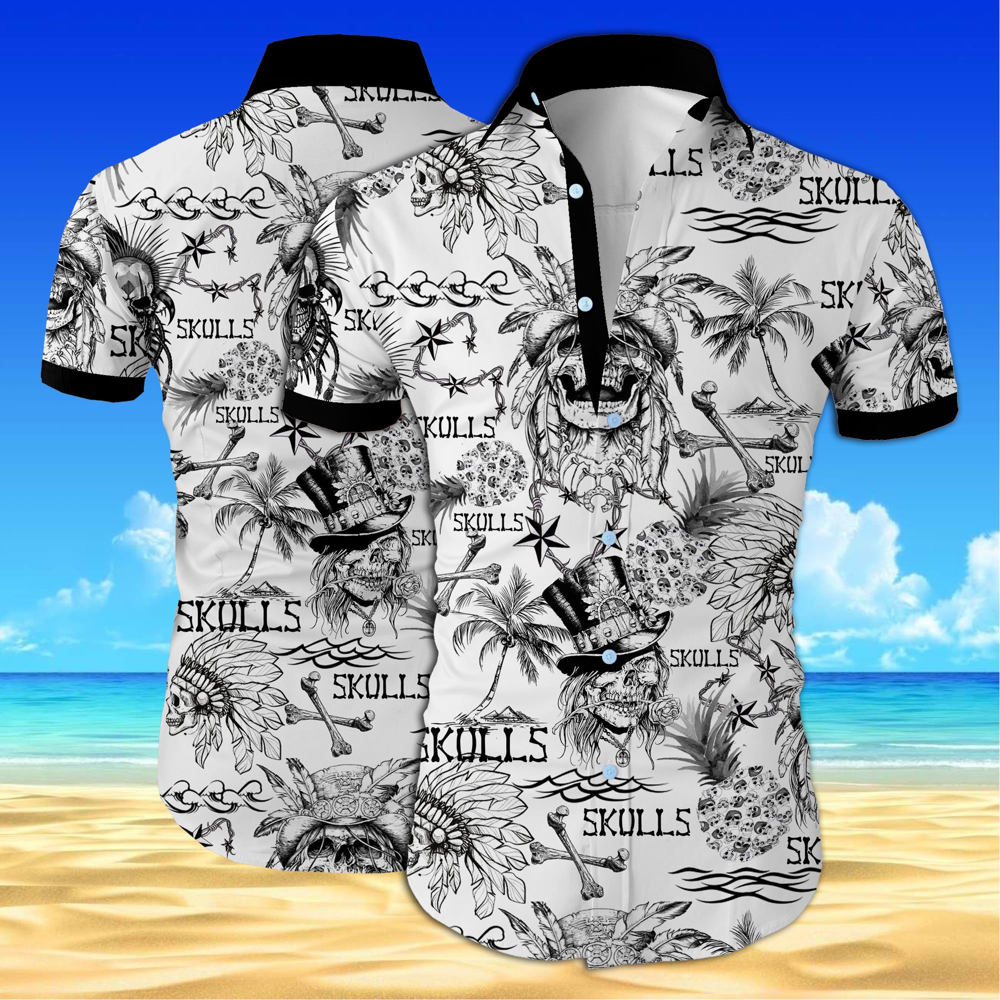 Skulls all over printed hawaiian shirt – maria