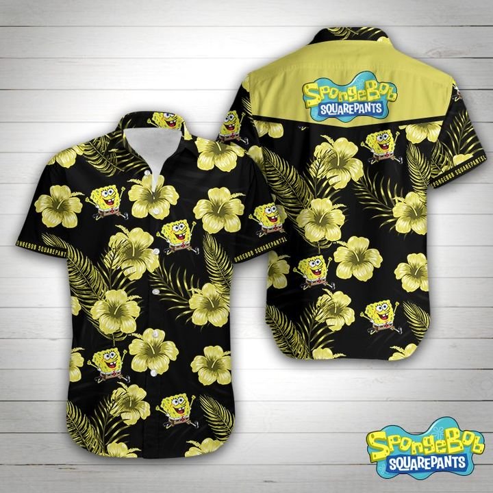 SpongeBob squarepants tropical flower hawaiian shirt