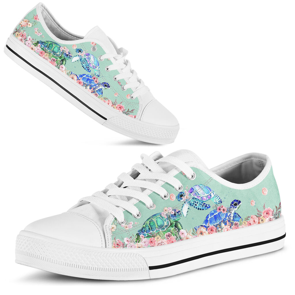 Turtle flowers low top shoes