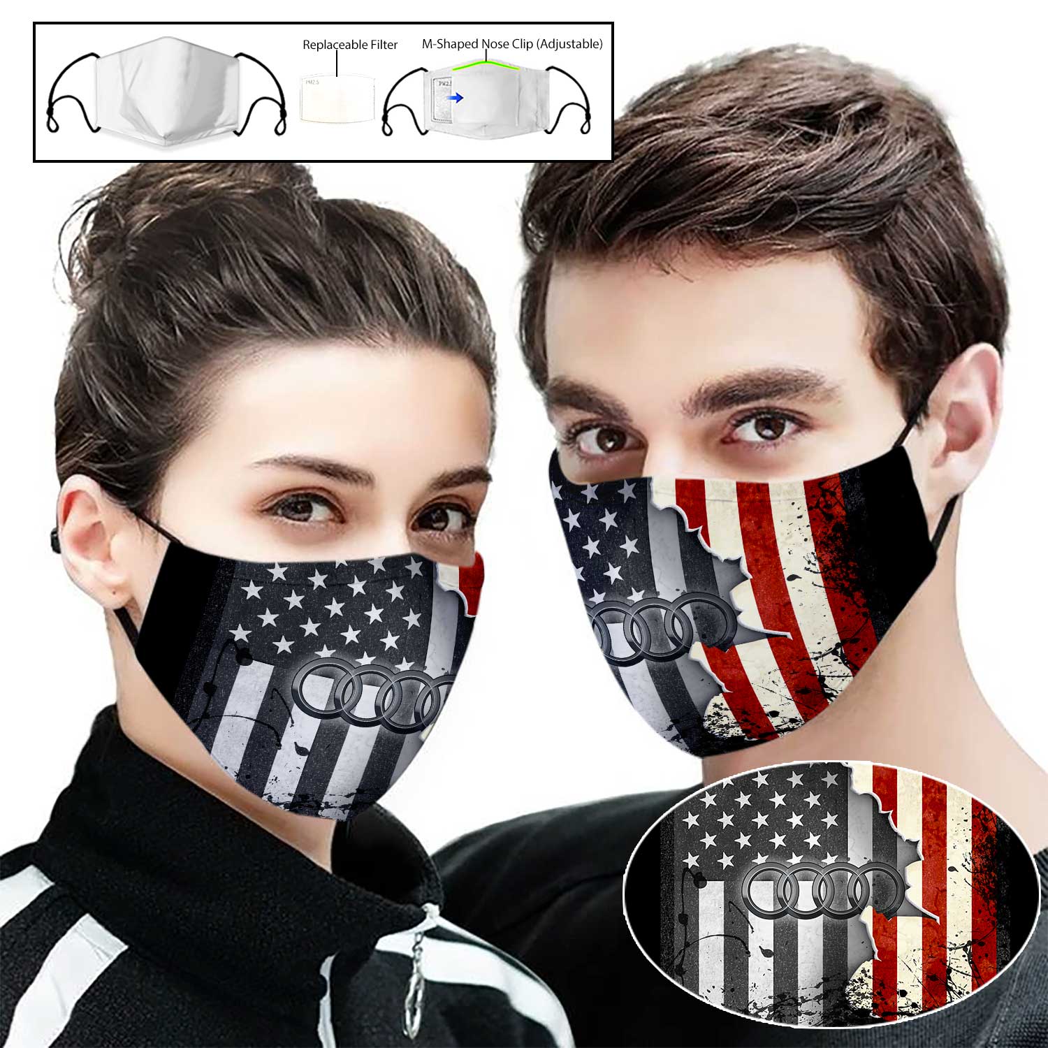 Audi american flag full printing face mask