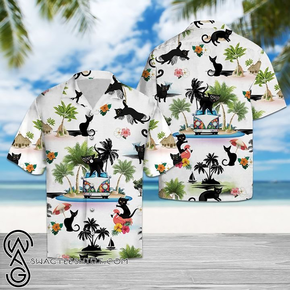 Beach hawaii black cat hawaiian shirt