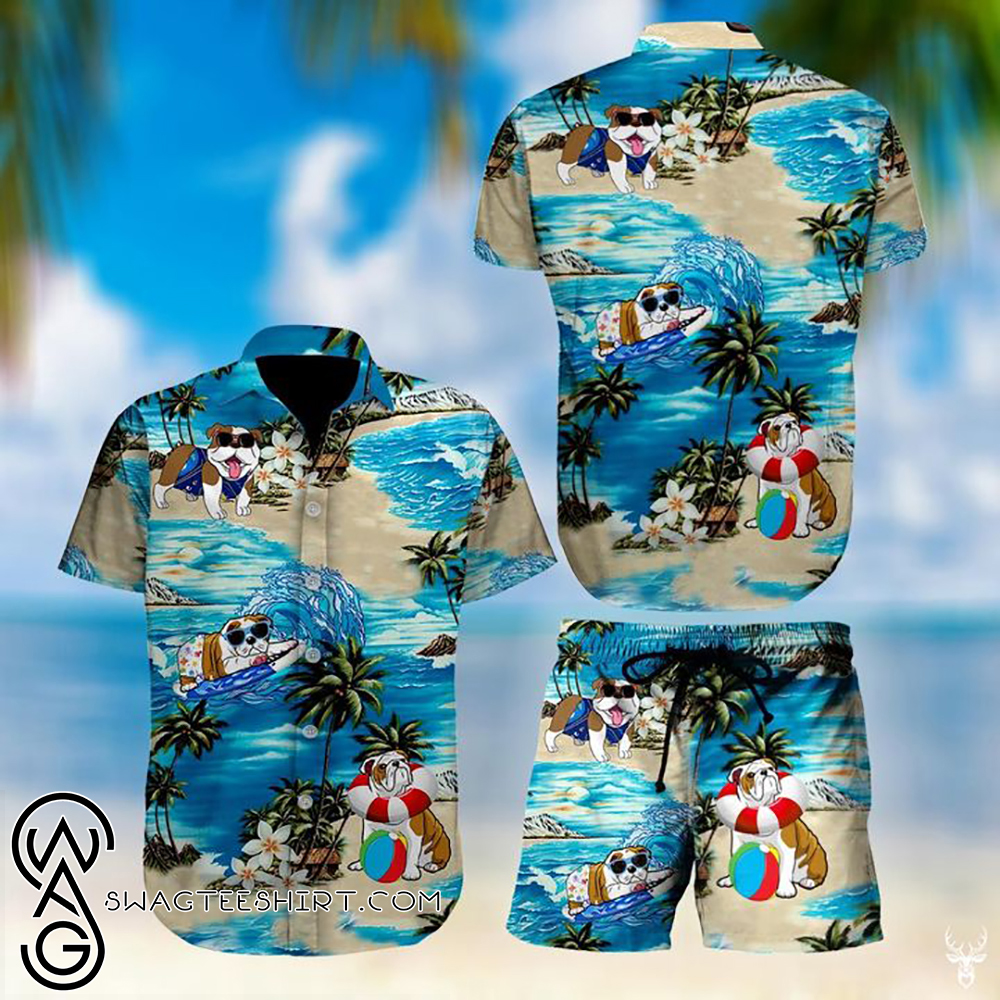 Beach hawaii bulldog hawaiian shirt
