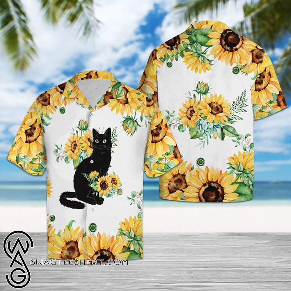 Black cat and sunflower hawaiian shirt