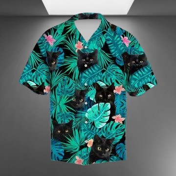 Black cat hawaiian shirt