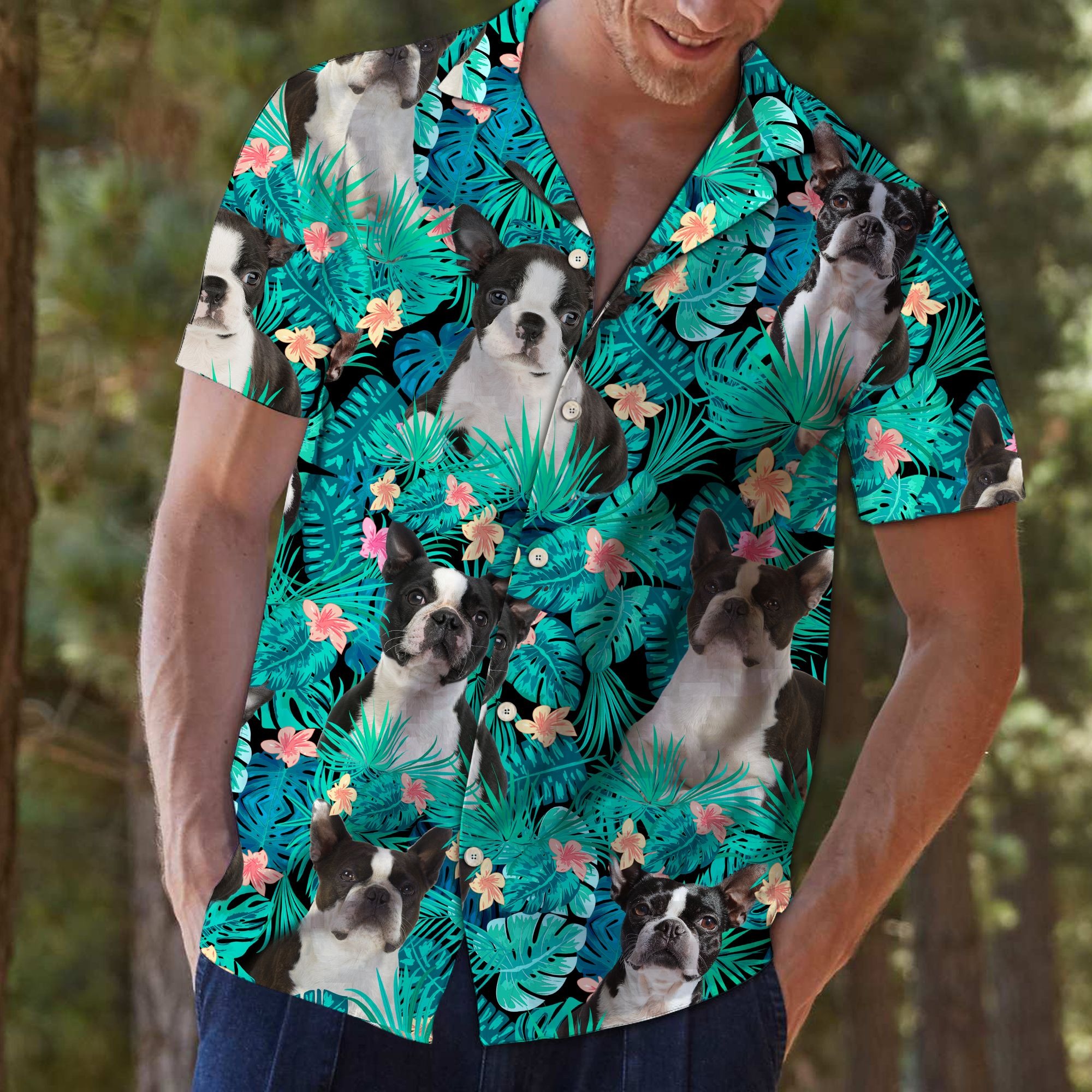 Boston terrier tropical hawaii shirt