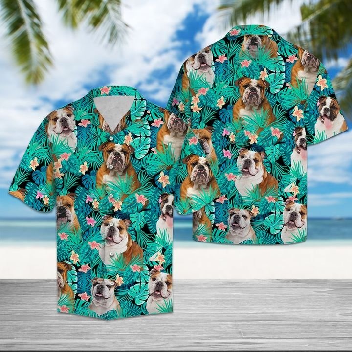 Bulldog tropical hawaiian shirt